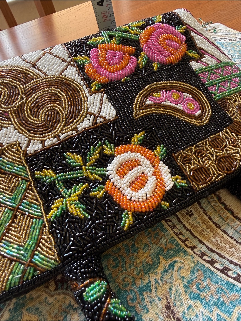 Glass Beaded Top Handle Handbag Floral Paisley Purse Vintage 1980s - Picture 8 of 11